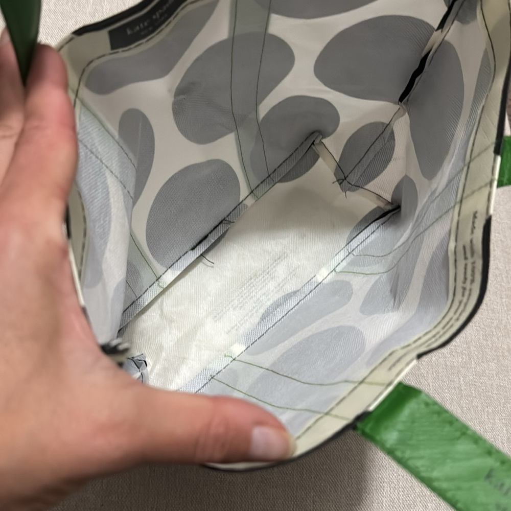 Kate Spade Mini Tote-Recycled Polyester/Signature Cream and Blk Dot with Green - Picture 11 of 15